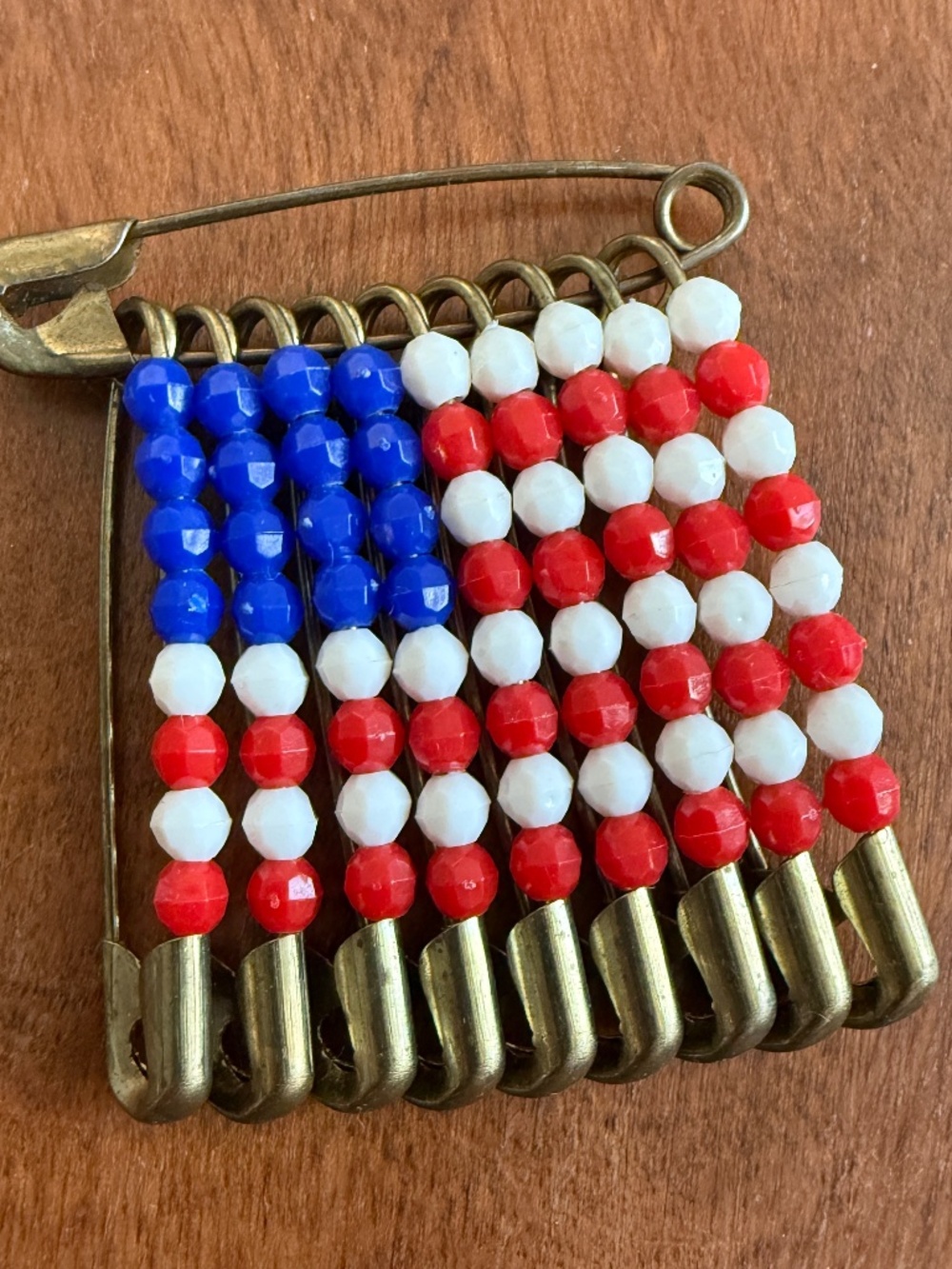 Vintage 90s Americana Beaded Safety Pin Flag Brooch Patriotic USA